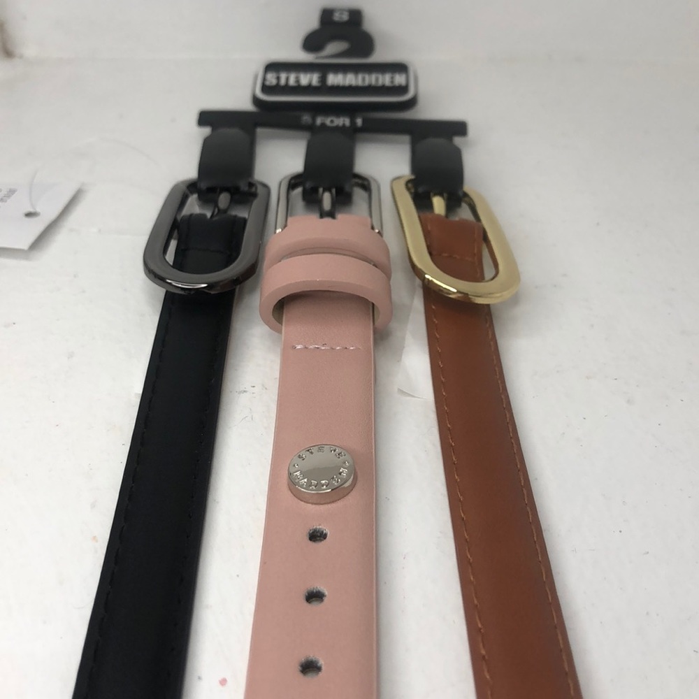 Steve Madden 3 Pack Thin Belts - Black Tan Blush